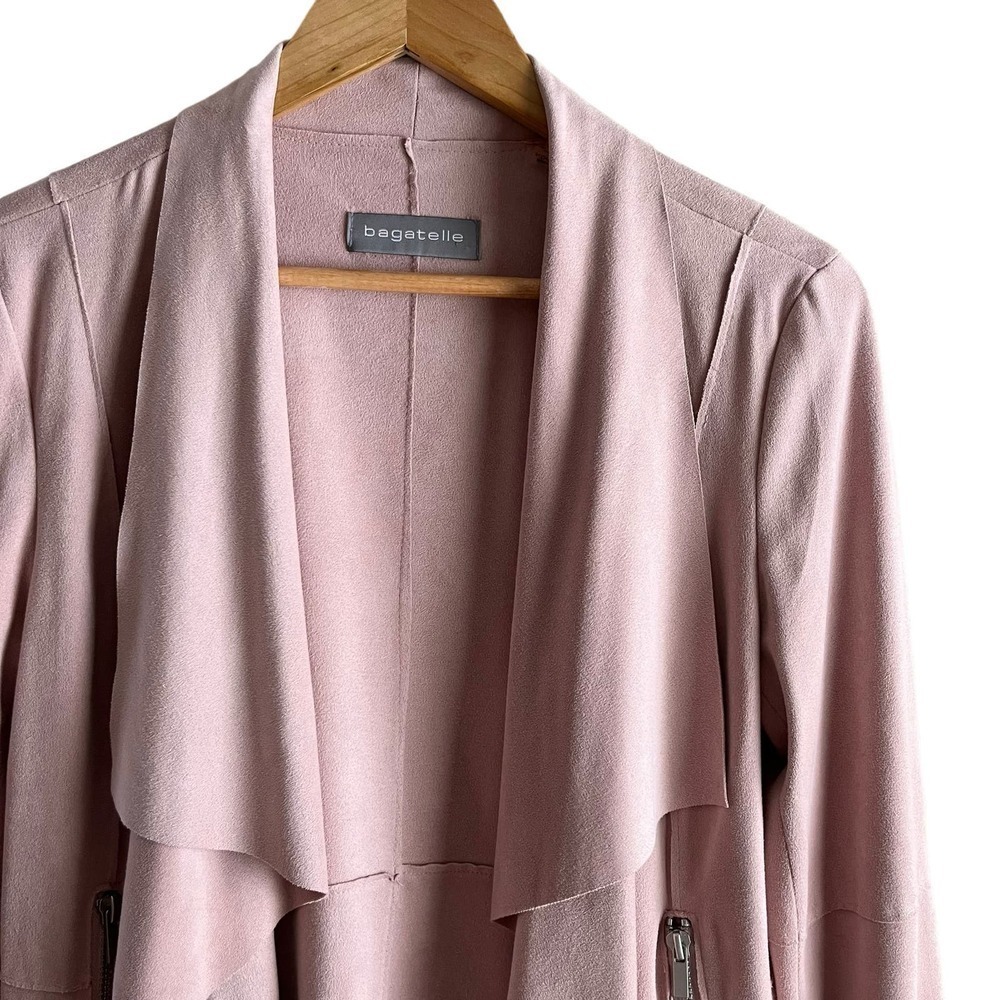 Bagatelle Faux-Suede Drape-Front Jacket‎ Blazer in Pink, Size Small - Picture 3 of 13